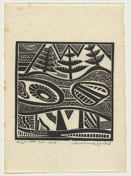 Artist: b'Ratas, Vaclovas.' | Title: b'Landscape' | Date: 1953 | Technique: b'wood-engraving, printed in black ink, from one block' Artist: b'Ratas, Vaclovas.' | Title: b'Landscape' | Date: 1953 | Technique: b'wood-engraving, printed in black ink, from one block'
