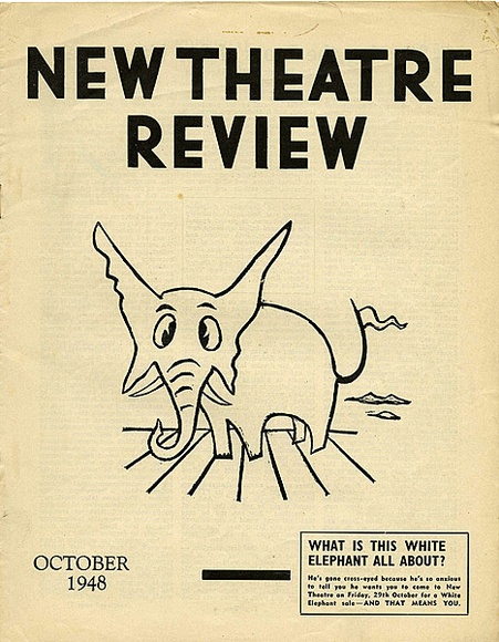 Title: b'New theatre review: October 1948' | Date: September 1948 | Technique: b'linocut, printed in black ink, from one block; letterpress text' Title: b'New theatre review: October 1948' | Date: September 1948 | Technique: b'linocut, printed in black ink, from one block; letterpress text'