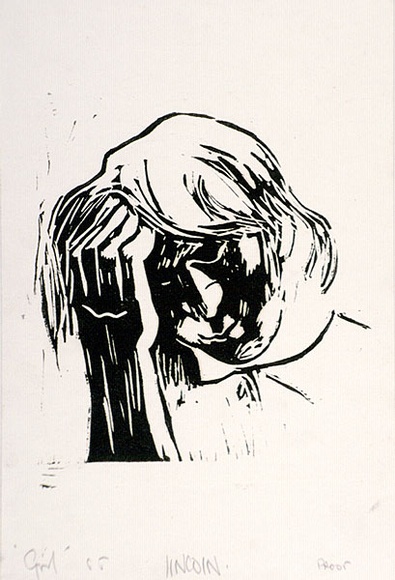 Artist: b'Lincoln, Kevin.' | Title: b'Girl' | Date: 1965 | Technique: b'linocut, printed in black ink, from one block' | Copyright: b'\xc2\xa9 Kevin Lincoln. Licensed by VISCOPY, Australia' Artist: b'Lincoln, Kevin.' | Title: b'Girl' | Date: 1965 | Technique: b'linocut, printed in black ink, from one block' | Copyright: b'\xc2\xa9 Kevin Lincoln. Licensed by VISCOPY, Australia'
