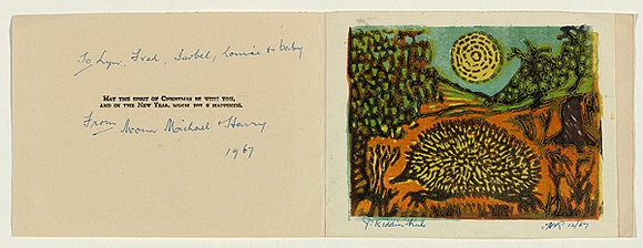 Title: bY'kiddin- huh | Date: 1967, December | Technique: b'linocut, printed in colour, from five blocks'
