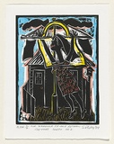 Artist: Sibley, Andrew. | Title: The madonna of the rotary clothes hoist no. 2 | Date: 1999 | Technique: linocut, printed in black ink, from one block; hand-coloured