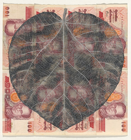 Artist: b'HALL, Fiona' | Title: b'Ficus auriculata - Roxburgh fig (Thai currency)' | Date: 2000 - 2002 | Technique: b'gouache' | Copyright: b'\xc2\xa9 Fiona Hall' Artist: b'HALL, Fiona' | Title: b'Ficus auriculata - Roxburgh fig (Thai currency)' | Date: 2000 - 2002 | Technique: b'gouache' | Copyright: b'\xc2\xa9 Fiona Hall'