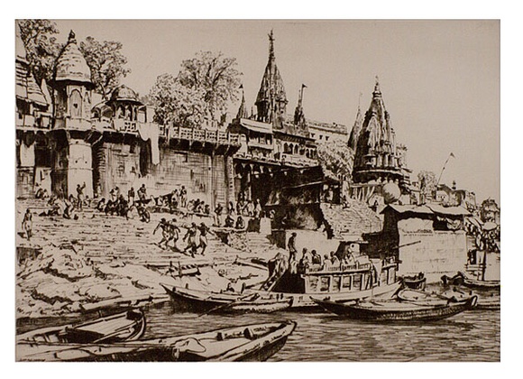 Artist: b'LINDSAY, Lionel' | Title: b'The burning ghat, Benares' | Date: 1930 | Technique: b'drypoint, printed in brown ink, from one plate' | Copyright: b'Courtesy of the National Library of Australia' Artist: b'LINDSAY, Lionel' | Title: b'The burning ghat, Benares' | Date: 1930 | Technique: b'drypoint, printed in brown ink, from one plate' | Copyright: b'Courtesy of the National Library of Australia'