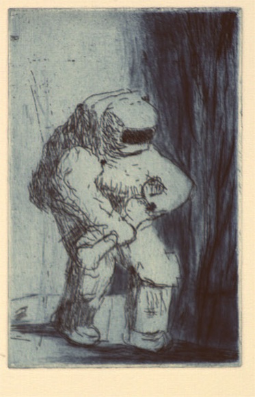 Artist: b'Crawford, Marian.' | Title: b'Penetrometer on the surface of the moon.' | Date: 1990 | Technique: b'etching and drypoint, printed in blue ink, with plate-tone, from one plate' Artist: b'Crawford, Marian.' | Title: b'Penetrometer on the surface of the moon.' | Date: 1990 | Technique: b'etching and drypoint, printed in blue ink, with plate-tone, from one plate'