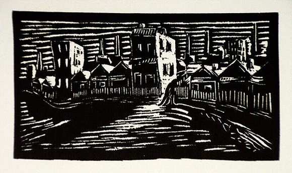 Artist: b'Carter, Maurie.' | Title: b'(Our street).' | Date: 1949 | Technique: b'linocut, printed in black ink, from one block' Artist: b'Carter, Maurie.' | Title: b'(Our street).' | Date: 1949 | Technique: b'linocut, printed in black ink, from one block'
