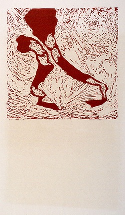 Artist: Shearer, Mitzi. | Title: not titled | Date: c.1978 | Technique: linocut, printed in red ink, from one block