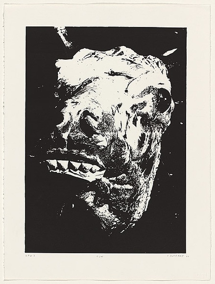 Artist: b'Durrant, Ivan.' | Title: b'Cow' | Date: 1987 | Technique: b'screenprint, printed in black ink, from one photo-stencil' Artist: b'Durrant, Ivan.' | Title: b'Cow' | Date: 1987 | Technique: b'screenprint, printed in black ink, from one photo-stencil'