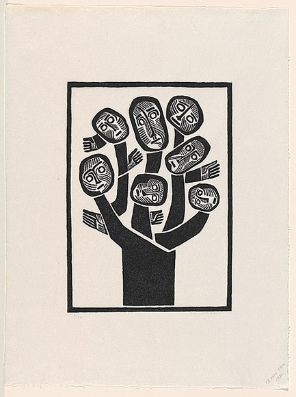 Artist: b'Groblicka, Lidia.' | Title: b'Crying tree' | Date: 1972 | Technique: b'woodcut, printed in black ink, from one block' Artist: b'Groblicka, Lidia.' | Title: b'Crying tree' | Date: 1972 | Technique: b'woodcut, printed in black ink, from one block'