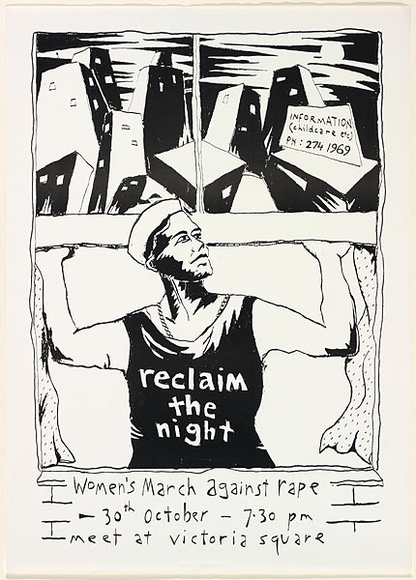 Artist: b'UNKNOWN,' | Title: bReclaim the night: women's march against rape | Technique: b'off-set lithograph, in black ink, from one plate' Artist: b'UNKNOWN,' | Title: bReclaim the night: women's march against rape | Technique: b'off-set lithograph, in black ink, from one plate'