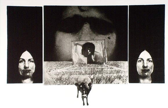 Artist: b'SHOMALY, Alberr' | Title: b'Self portrait with a cow, no. 4.' | Date: 1971 | Technique: b'photo-etching and aquatint, printed in black ink, from three plate' Artist: b'SHOMALY, Alberr' | Title: b'Self portrait with a cow, no. 4.' | Date: 1971 | Technique: b'photo-etching and aquatint, printed in black ink, from three plate'