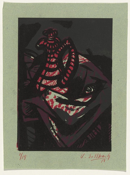 Artist: b'SELLBACH, Udo' | Title: b'(Still life with jug)' | Date: 1951 | Technique: b'lithograph, printed in colour, from three stones [or plates]'