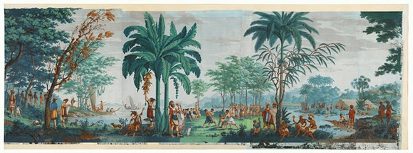 Title: b'Les Sauvages de la mer Pacifique.' | Date: 1805 | Technique: b'woodblock, printed in colour, from multiple blocks; hand-painted gouache through stencils' Title: b'Les Sauvages de la mer Pacifique.' | Date: 1805 | Technique: b'woodblock, printed in colour, from multiple blocks; hand-painted gouache through stencils'