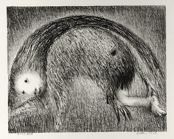 Artist: b'BOYD, Arthur' | Title: b'The Wolf of Gubbio with St Francis in a bent tree.' | Date: (1965) | Technique: b'lithograph, printed in black ink, from one plate' | Copyright: b'Reproduced with permission of Bundanon Trust' Artist: b'BOYD, Arthur' | Title: b'The Wolf of Gubbio with St Francis in a bent tree.' | Date: (1965) | Technique: b'lithograph, printed in black ink, from one plate' | Copyright: b'Reproduced with permission of Bundanon Trust'