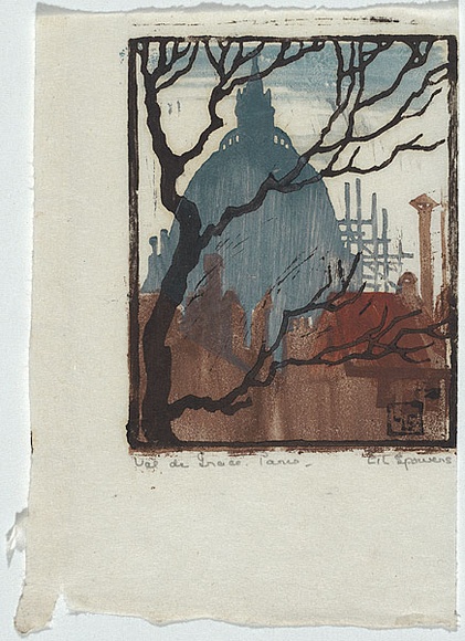 Artist: b'Spowers, Ethel.' | Title: b'Val de Grace, Paris.' | Date: 1921 | Technique: b'woodcut, printed in colour, from four blocks' Artist: b'Spowers, Ethel.' | Title: b'Val de Grace, Paris.' | Date: 1921 | Technique: b'woodcut, printed in colour, from four blocks'