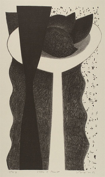 Artist: b'Lincoln, Kevin.' | Title: b'Vase and fruit' | Date: 1989 | Technique: b'lithograph, printed in black ink, from one stone' Artist: b'Lincoln, Kevin.' | Title: b'Vase and fruit' | Date: 1989 | Technique: b'lithograph, printed in black ink, from one stone'