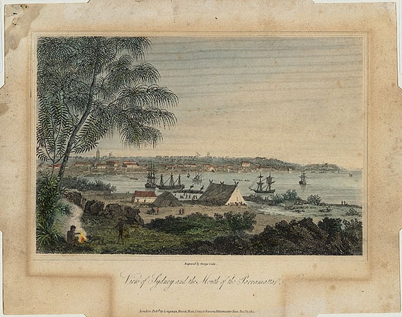 Artist: b'Cooke, George.' | Title: b'View of Sydney and the mouth of the Parramatta.' | Date: 1811 | Technique: b'engraving, printed in black ink, from one copper plate; hand-coloured' Artist: b'Cooke, George.' | Title: b'View of Sydney and the mouth of the Parramatta.' | Date: 1811 | Technique: b'engraving, printed in black ink, from one copper plate; hand-coloured'
