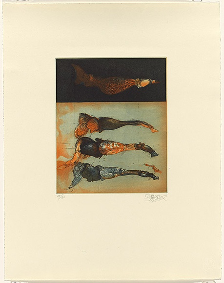 Artist: b'SCHMEISSER, Jorg' | Title: b'Back from the beach' | Date: 1980 | Technique: b'etching, aquatint and roulette, printed in colour, from one plate' | Copyright: b'\xc2\xa9 J\xc3\xb6rg Schmeisser' Artist: b'SCHMEISSER, Jorg' | Title: b'Back from the beach' | Date: 1980 | Technique: b'etching, aquatint and roulette, printed in colour, from one plate' | Copyright: b'\xc2\xa9 J\xc3\xb6rg Schmeisser'