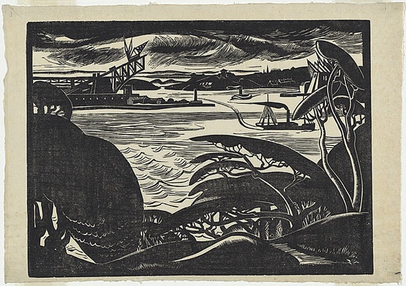 Artist: b'Perry, Adelaide.' | Title: b'The Bridge, October 1929' | Date: 1930 | Technique: b'linocut, printed in black ink, from one block' | Copyright: b'\xc2\xa9 Adelaide Perry' Artist: b'Perry, Adelaide.' | Title: b'The Bridge, October 1929' | Date: 1930 | Technique: b'linocut, printed in black ink, from one block' | Copyright: b'\xc2\xa9 Adelaide Perry'