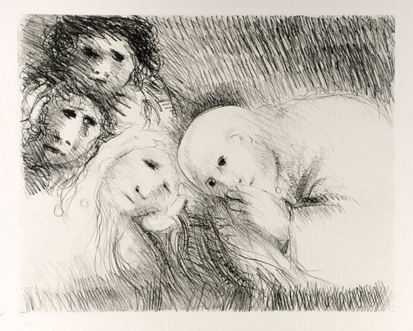 Artist: b'BOYD, Arthur' | Title: b'St Clare showing her shaven head to her family.' | Date: (1965) | Technique: b'lithograph, printed in black ink, from one plate' | Copyright: b'Reproduced with permission of Bundanon Trust' Artist: b'BOYD, Arthur' | Title: b'St Clare showing her shaven head to her family.' | Date: (1965) | Technique: b'lithograph, printed in black ink, from one plate' | Copyright: b'Reproduced with permission of Bundanon Trust'