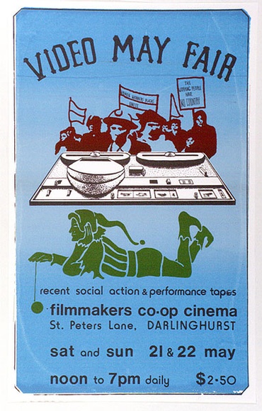 Artist: b'GREY, Peter' | Title: b'Video May Fair recent social action & performance tapes' | Date: 1977 | Technique: b'screenprint, printed in colour, from four stencils' Artist: b'GREY, Peter' | Title: b'Video May Fair recent social action & performance tapes' | Date: 1977 | Technique: b'screenprint, printed in colour, from four stencils'