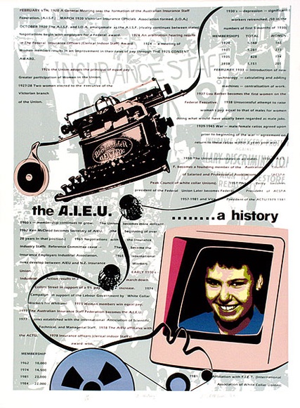 Artist: b'Clutterbuck, Bob.' | Title: b'A history.' | Date: 1985 | Technique: b'screenprint, printed in colour, from multiple stencils' Artist: b'Clutterbuck, Bob.' | Title: b'A history.' | Date: 1985 | Technique: b'screenprint, printed in colour, from multiple stencils'
