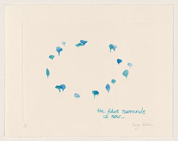 Artist: b'Giblin, Caryn.' | Title: b'The future surrounds us now' | Date: 1999 | Technique: b'spit bite etching and stencilling, printed in colour, from multiple plates; hand-colouring' Artist: b'Giblin, Caryn.' | Title: b'The future surrounds us now' | Date: 1999 | Technique: b'spit bite etching and stencilling, printed in colour, from multiple plates; hand-colouring'