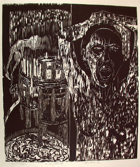 Artist: b'Steele, Helen.' | Title: b'It was just a roof' | Date: 1982 | Technique: b'woodcut, printed in black ink, from one block' Artist: b'Steele, Helen.' | Title: b'It was just a roof' | Date: 1982 | Technique: b'woodcut, printed in black ink, from one block'