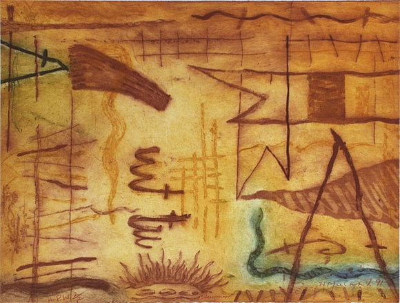 Artist: b'Mulholland, Henry.' | Title: b'Summer' | Date: 1991, March | Technique: b'etching, printed in colour from multiple plates' | Copyright: b'Reproduced courtesy of the artist' Artist: b'Mulholland, Henry.' | Title: b'Summer' | Date: 1991, March | Technique: b'etching, printed in colour from multiple plates' | Copyright: b'Reproduced courtesy of the artist'