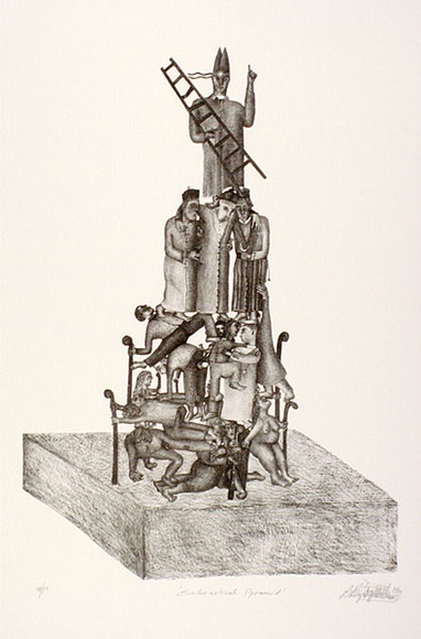 Artist: b'Doggett-Williams, Phillip.' | Title: b'Ecclesiastical pyramid.' | Date: 1990 | Technique: b'lithograph, printed in brown/black ink, from one stone' Artist: b'Doggett-Williams, Phillip.' | Title: b'Ecclesiastical pyramid.' | Date: 1990 | Technique: b'lithograph, printed in brown/black ink, from one stone'