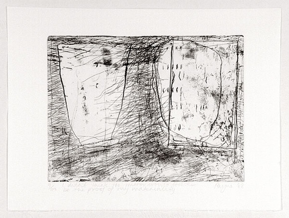 Artist: b'Payne, Patsy.' | Title: bI didn't think the mirror would forever be the proof of my materiality. | Date: 1988 | Technique: b'etching, printed in black ink, from one plate' Artist: b'Payne, Patsy.' | Title: bI didn't think the mirror would forever be the proof of my materiality. | Date: 1988 | Technique: b'etching, printed in black ink, from one plate'