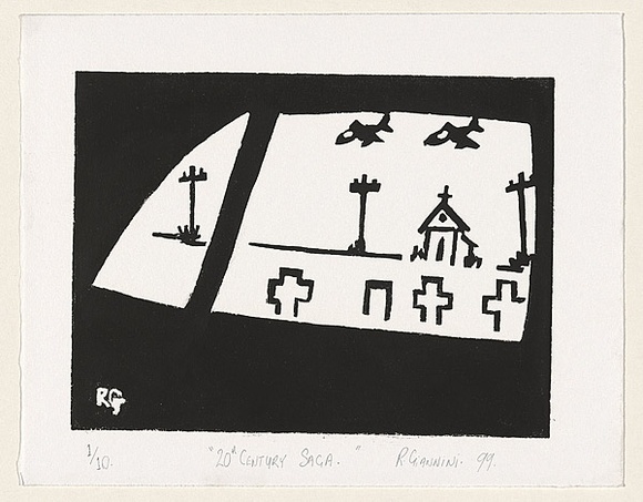 Artist: b'Gianninini, Rob.' | Title: b'20th century saga' | Date: 1999 | Technique: b'linocut, printed in black ink, from one block'