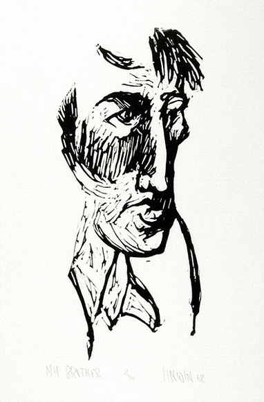 Artist: b'Lincoln, Kevin.' | Title: b'My brother' | Date: 1968 | Technique: b'linocut, printed in black ink, from one block' | Copyright: b'\xc2\xa9 Kevin Lincoln. Licensed by VISCOPY, Australia' Artist: b'Lincoln, Kevin.' | Title: b'My brother' | Date: 1968 | Technique: b'linocut, printed in black ink, from one block' | Copyright: b'\xc2\xa9 Kevin Lincoln. Licensed by VISCOPY, Australia'