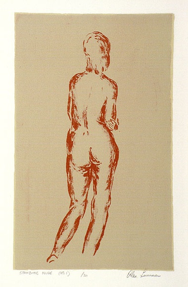 Artist: b'Sumner, Alan.' | Title: b'Standing nude (No.1)' | Date: 1944-46 | Technique: b'screenprint, printed in colour, from two stencils' Artist: b'Sumner, Alan.' | Title: b'Standing nude (No.1)' | Date: 1944-46 | Technique: b'screenprint, printed in colour, from two stencils'