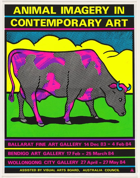 Artist: b'REDBACK GRAPHIX' | Title: b'Animal imagery in contemporary art.' | Date: 1983, before 14 December | Technique: b'screenprint, printed in colour, from five stencils' | Copyright: b'\xc2\xa9 Michael Callaghan' Artist: b'REDBACK GRAPHIX' | Title: b'Animal imagery in contemporary art.' | Date: 1983, before 14 December | Technique: b'screenprint, printed in colour, from five stencils' | Copyright: b'\xc2\xa9 Michael Callaghan'