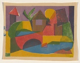 Title: b'The red bridge' | Date: c. 1955 | Technique: b'screenprint, printed in colour, from multiple stencils'