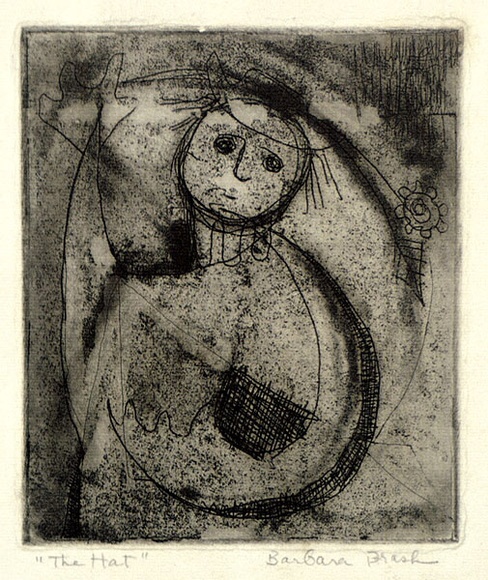 Artist: b'Brash, Barbara.' | Title: b'The hat.' | Date: 1950s | Technique: b'etching, aquatint and lavis, printed in black ink, from one plate' Artist: b'Brash, Barbara.' | Title: b'The hat.' | Date: 1950s | Technique: b'etching, aquatint and lavis, printed in black ink, from one plate'