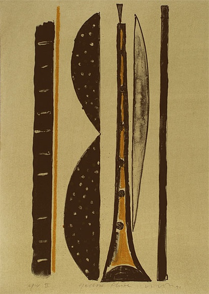 Artist: b'Lincoln, Kevin.' | Title: b'Yellow flute' | Date: 1991 | Technique: b'lithograph, printed in colour, from two stones' Artist: b'Lincoln, Kevin.' | Title: b'Yellow flute' | Date: 1991 | Technique: b'lithograph, printed in colour, from two stones'