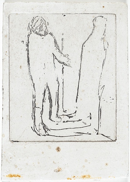 Artist: b'MADDOCK, Bea' | Title: b'Figure and shadow I.' | Date: May 1965 | Technique: b'line-etching, printed in black ink, from one copper plate' Artist: b'MADDOCK, Bea' | Title: b'Figure and shadow I.' | Date: May 1965 | Technique: b'line-etching, printed in black ink, from one copper plate'