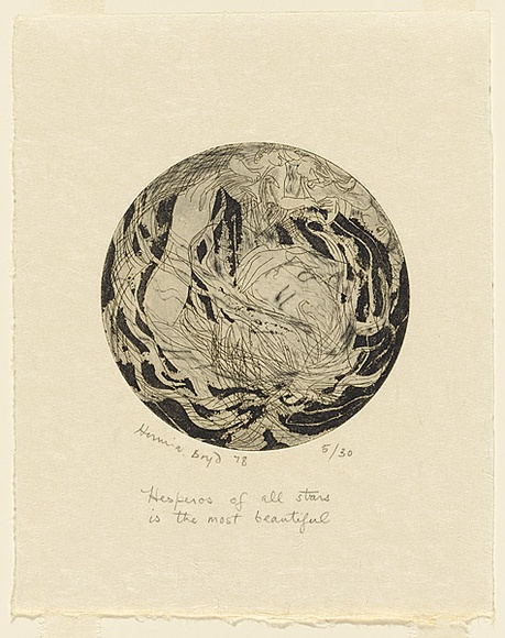 Artist: b'Boyd, Hermia.' | Title: b'Hesperos of all stars is most beautiful.' | Date: 1978 | Technique: b'etching and aquatint' Artist: b'Boyd, Hermia.' | Title: b'Hesperos of all stars is most beautiful.' | Date: 1978 | Technique: b'etching and aquatint'