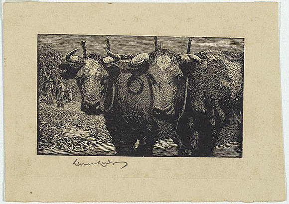 Artist: b'LINDSAY, Lionel' | Title: b'Yoke mates' | Date: 1923 | Technique: b'wood-engraving, printed in black ink, from one block' | Copyright: b'Courtesy of the National Library of Australia' Artist: b'LINDSAY, Lionel' | Title: b'Yoke mates' | Date: 1923 | Technique: b'wood-engraving, printed in black ink, from one block' | Copyright: b'Courtesy of the National Library of Australia'