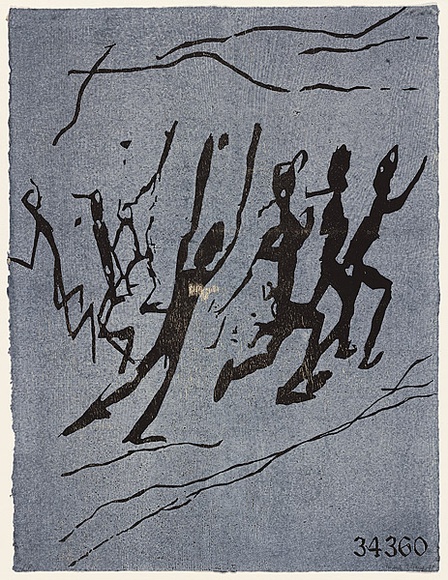 Artist: b'Tillers, Imants.' | Title: b'Flight at 34360' | Date: 1993 | Technique: b'woodcut, printed in white and black ink, from two blocks' | Copyright: b'Courtesy of the artist' Artist: b'Tillers, Imants.' | Title: b'Flight at 34360' | Date: 1993 | Technique: b'woodcut, printed in white and black ink, from two blocks' | Copyright: b'Courtesy of the artist'
