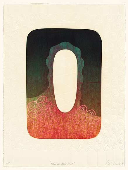 Artist: b'Clarke, Neilton.' | Title: b'Odori on Main Street.' | Date: 1993 | Technique: b'woodcut, printed in colour, from multiple blocks; embossing' Artist: b'Clarke, Neilton.' | Title: b'Odori on Main Street.' | Date: 1993 | Technique: b'woodcut, printed in colour, from multiple blocks; embossing'