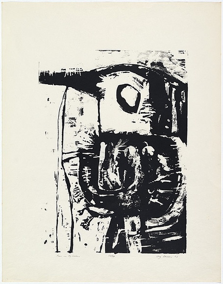 Artist: b'Warren, Guy.' | Title: b'Moon in my garden' | Date: 1963 | Technique: b'screenprint, printed in black ink, from one stencil' Artist: b'Warren, Guy.' | Title: b'Moon in my garden' | Date: 1963 | Technique: b'screenprint, printed in black ink, from one stencil'