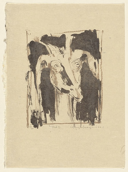 Artist: b'MACQUEEN, Mary' | Title: b'Goat III' | Date: 1970 | Technique: b'lithograph, printed in colour, from two plates in black and brown ink' | Copyright: b'Courtesy Paulette Calhoun, for the estate of Mary Macqueen' Artist: b'MACQUEEN, Mary' | Title: b'Goat III' | Date: 1970 | Technique: b'lithograph, printed in colour, from two plates in black and brown ink' | Copyright: b'Courtesy Paulette Calhoun, for the estate of Mary Macqueen'