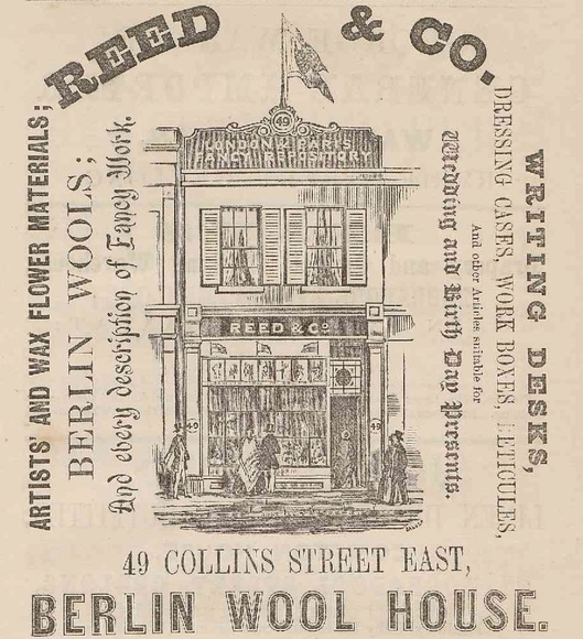Artist: Calvert, Samuel. | Title: Advertisement: Reed & Co. Berlin Wool Shop.