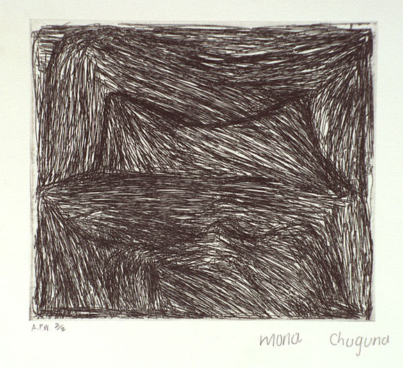 Artist: b'Chunguna, Mona.' | Title: b'Kunurjarti' | Date: 1997, February | Technique: b'etching, printed in black ink, from one plate' Artist: b'Chunguna, Mona.' | Title: b'Kunurjarti' | Date: 1997, February | Technique: b'etching, printed in black ink, from one plate'