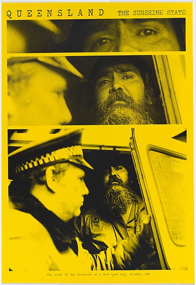 Artist: b'Black Banana Posters.' | Title: b'Queensland. The sunshine state.' | Date: 1988 | Technique: b'screenprint, printed in black ink, from one stencil' Artist: b'Black Banana Posters.' | Title: b'Queensland. The sunshine state.' | Date: 1988 | Technique: b'screenprint, printed in black ink, from one stencil'
