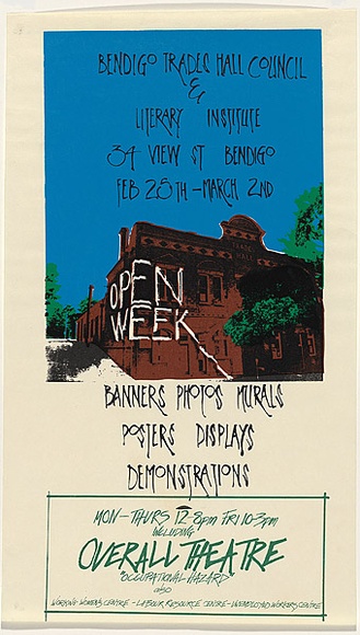Artist: b'Ebsworth, Andrea.' | Title: b'Open Week.' | Date: 1985 | Technique: b'screenprint, printed in colour, from multiple stencils' Artist: b'Ebsworth, Andrea.' | Title: b'Open Week.' | Date: 1985 | Technique: b'screenprint, printed in colour, from multiple stencils'