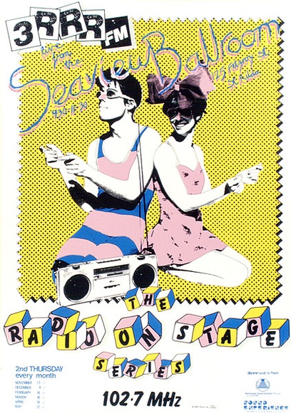 Artist: b'Denton, Mark.' | Title: b'Radio on stage.' | Date: November 1982 | Technique: b'screenprint, printed in colour, from multiple stencils' Artist: b'Denton, Mark.' | Title: b'Radio on stage.' | Date: November 1982 | Technique: b'screenprint, printed in colour, from multiple stencils'