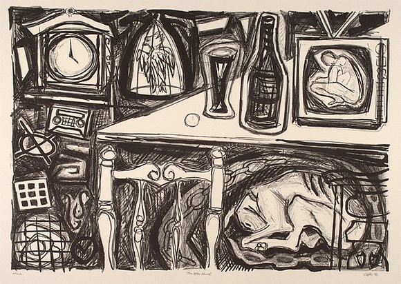 Artist: b'Graham, Euan.' | Title: b'The after hours' | Date: 1995 - 1996? | Technique: b'lithograph, printed in black ink, from one stone' Artist: b'Graham, Euan.' | Title: b'The after hours' | Date: 1995 - 1996? | Technique: b'lithograph, printed in black ink, from one stone'